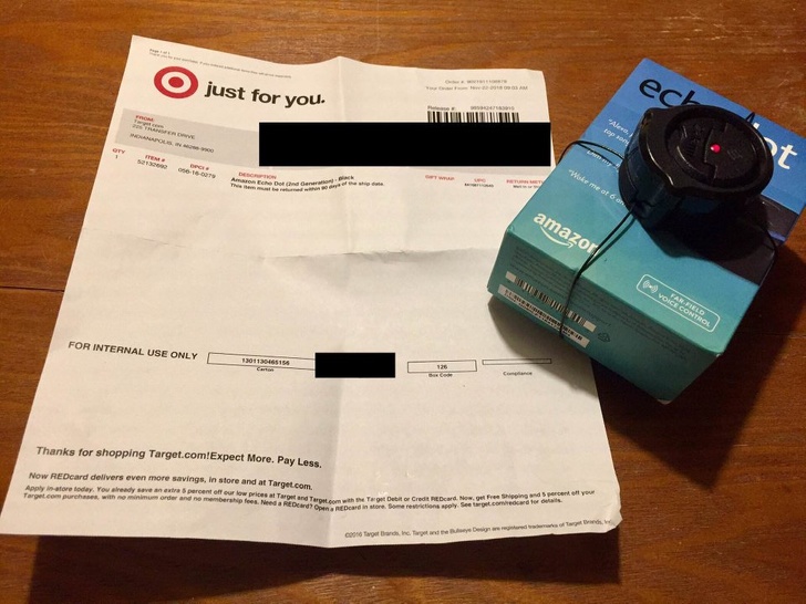 “Target sent me my order with a security alarm on it...and it’s blinking.”