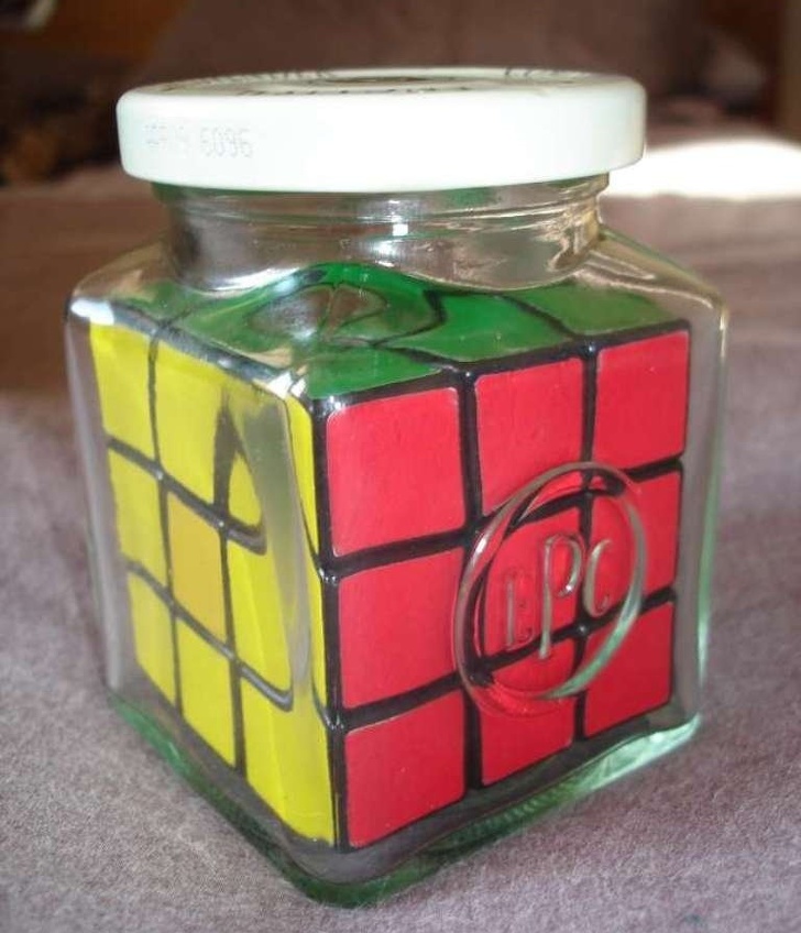 A Rubik’s cube placed in a jar