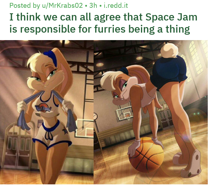 work meme about Lola Bunny causing people to become furries