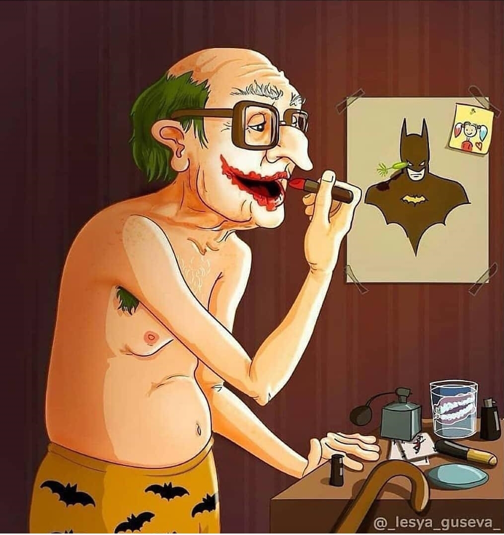 work meme of old Joker putting on makeup