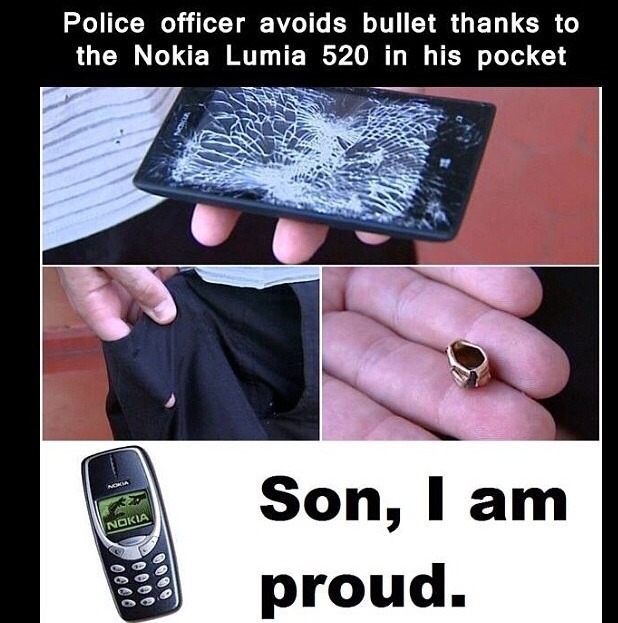work meme about a Nokia phone stopping a bullet