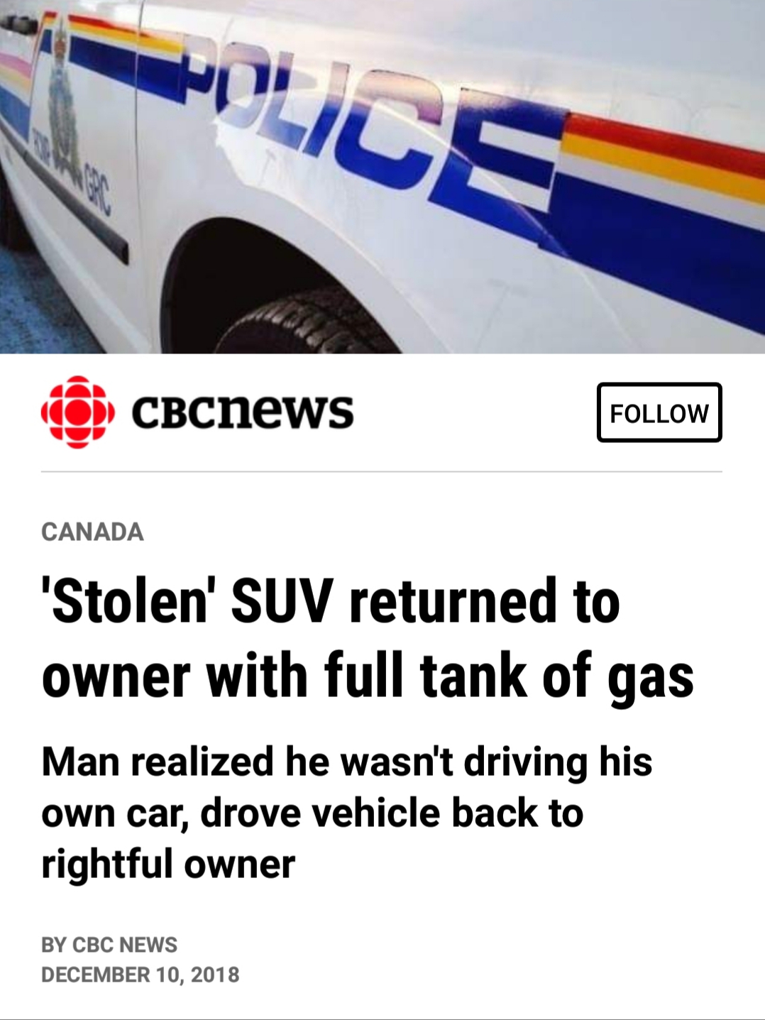 work meme with headline about car thief returning car with gas