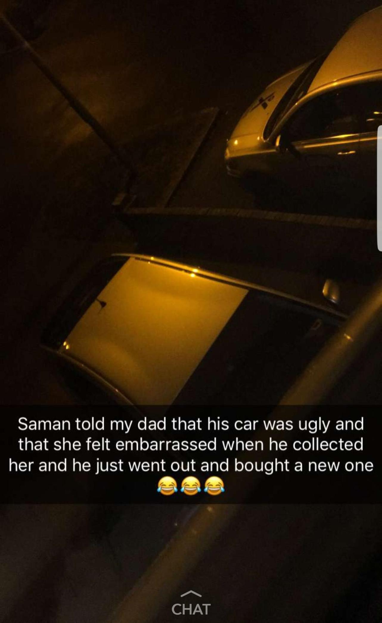 liars- light - Saman told my dad that his car was ugly and that she felt embarrassed when he collected her and he just went out and bought a new one Chat
