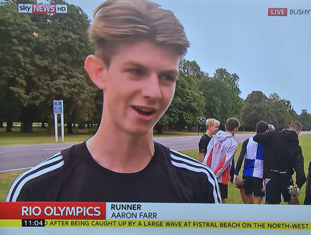 funny name nominative determinism memes - sky News Hd Live Bushy Rio Olympics Runner Rio Oliivipics Aaron Farr After Being Caught Up By A Large Wave At Fistral Beach On The NorthWest