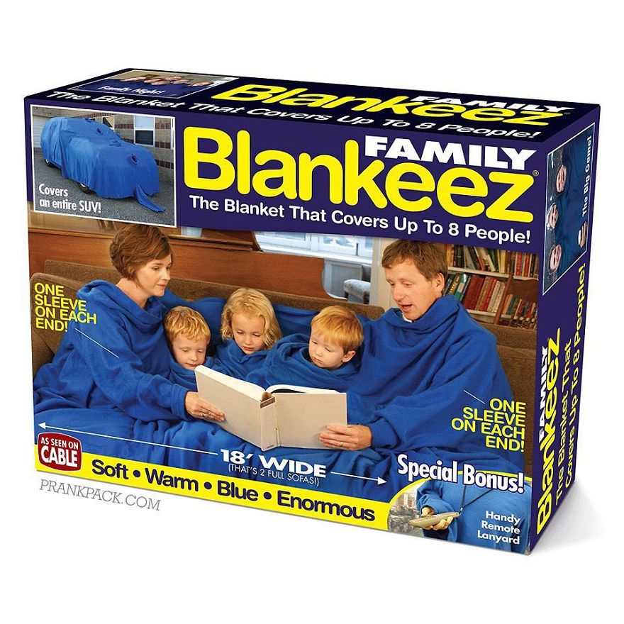 gag gift boxes - Be 20 Difamily Blankee Covers an entire Suv! The Blanket That Covers Up To 8 People! One Sleeve On Each End! One Sleeve On Each Endi As Seen On 18' Wide That'S 2 Full Sofasi 18 Wide SpecialBonus! Cable Soft Warm Blue Enormous Prankpack.Co