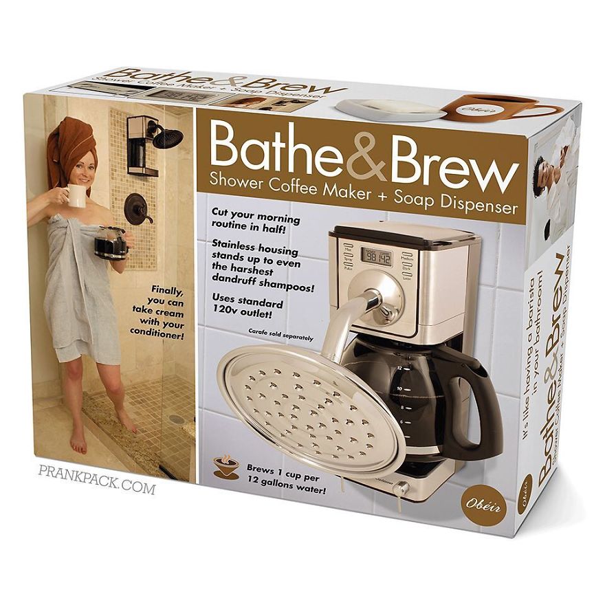 trick gift boxes - Bathe &Brew Shower Coffee Maker Soap Dispenser 98 1992 Cut your morning routine in half! Stainless housing stands up to even the harshest dandruff shampoos! Uses standard 120v outlet! Carafe sold separately Finally, you can take cream w