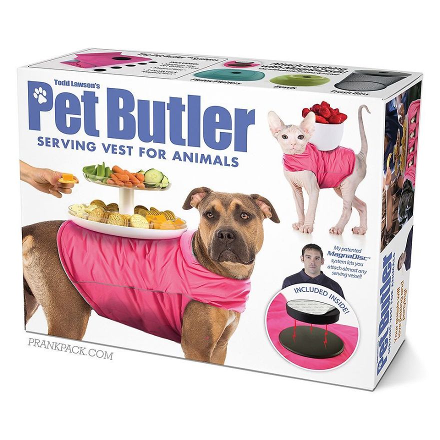 pet butler - Todd Lawson's Pet Butler Serving Vest For Animals My patented MagnaDisc system lets you attach almost any serving vessel! Included Ed Inside! Sond Prankpack.Com
