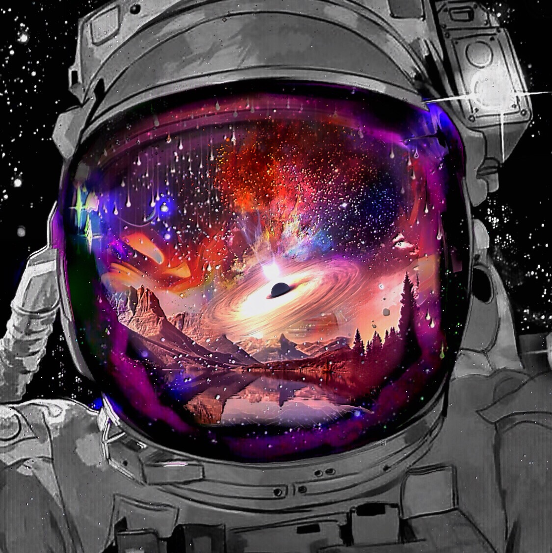 galaxy astronaut helmet reflection