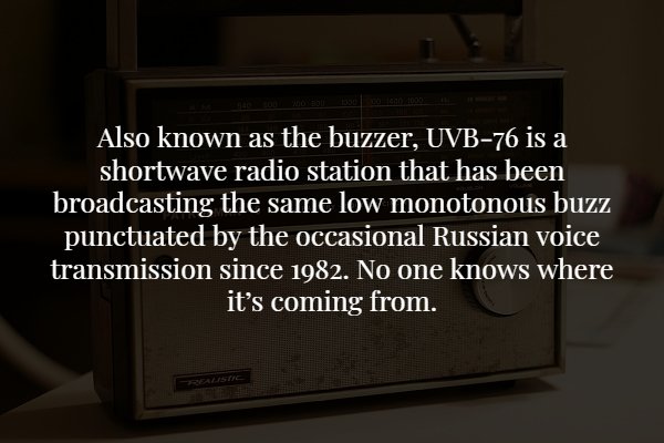 multimedia - Also known as the buzzer, Uvb76 is a shortwave radio station that has been broadcasting the same low monotonous buzz punctuated by the occasional Russian voice transmission since 1982. No one knows where it's coming from.