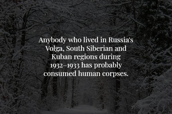 nature - Anybody who lived in Russia's Volga, South Siberian and Kuban regions during 19321933 has probably consumed human corpses.