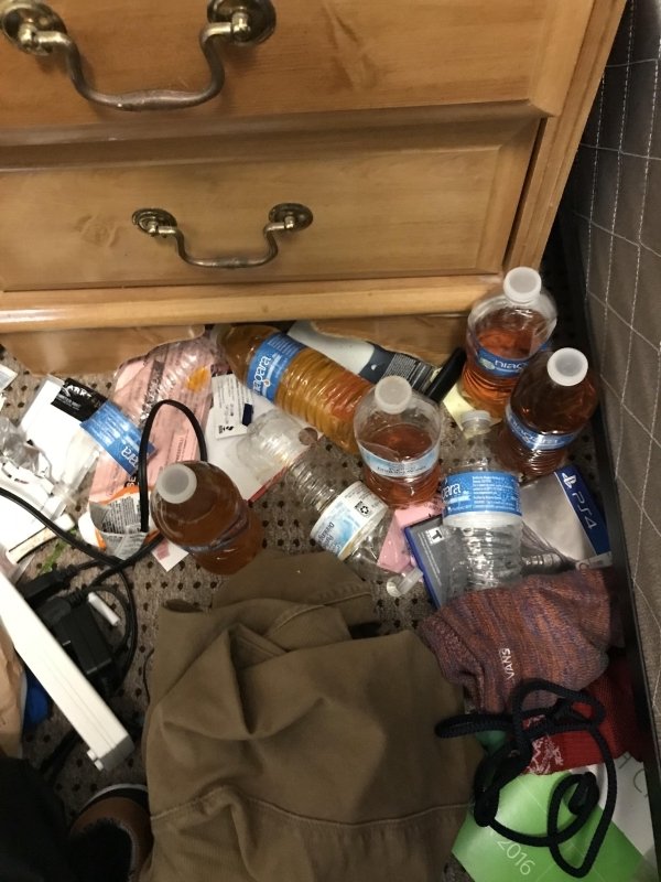 “Had to kick [my roommate] out because of this, those are bottles of piss. lesson learned, don’t rent to your friends.“