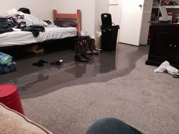 “My roommate left the sink on to defrost some meat and then left to go to Walmart. This is my room.“