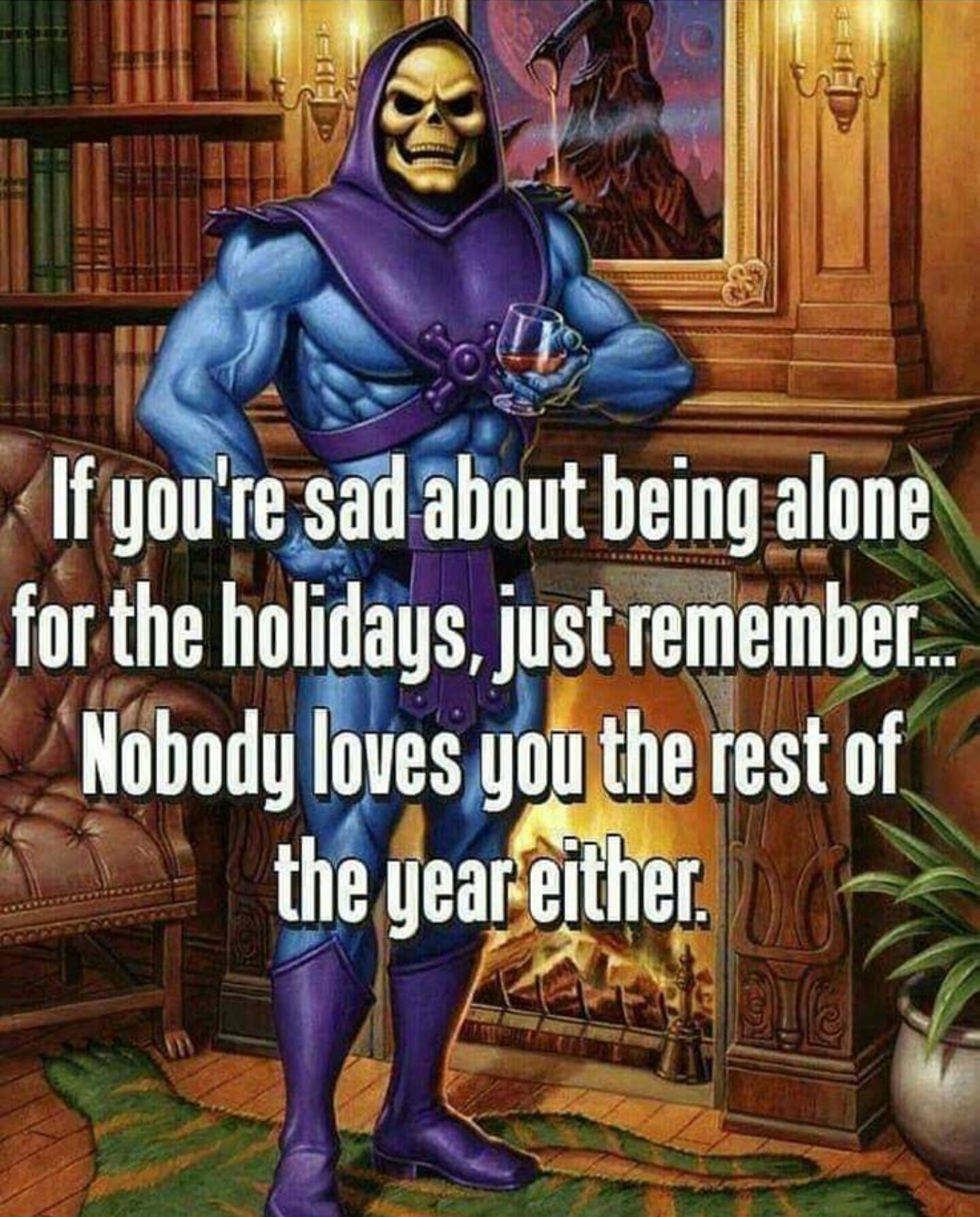 memes - skeletor meme - If you're sad about being alone for the holidays, just remember... Nobody loves you the rest of the year either.