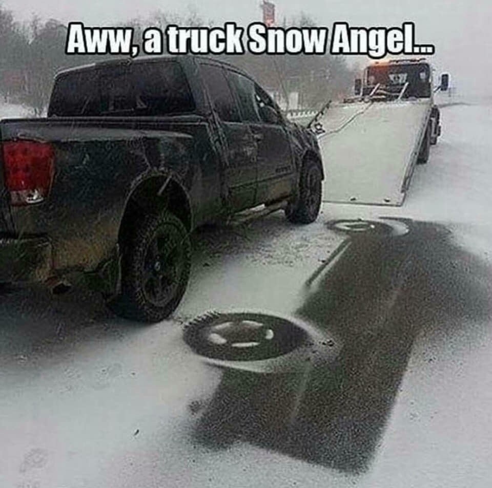 memes - funny truck memes - Aww, a truck Snow Angel