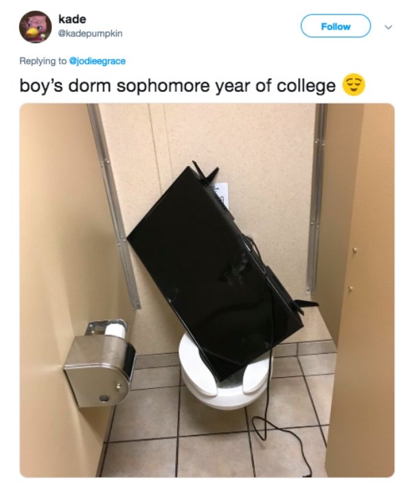 toilet seat - kade boy's dorm sophomore year of college