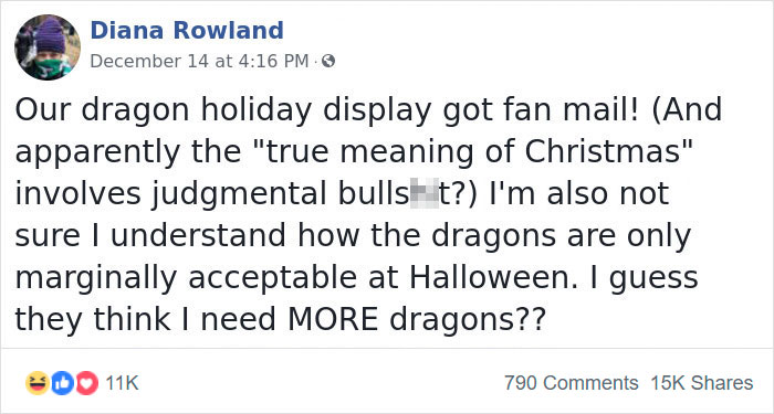 Author Diana Rowland received some Christmas criticism over her decorations not fitting the holiday theme