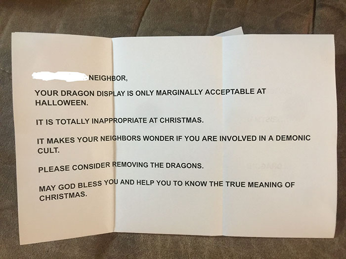 In an anonymous letter, her neighbors didn’t hold back how they felt about her dragons