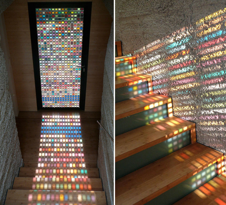 Build a stained-glass door or windows to add colorful light tones in your home.
