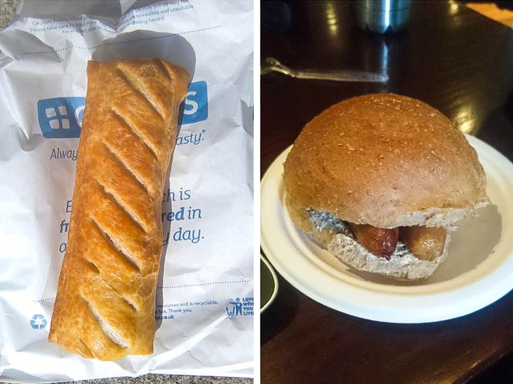 “I ordered a sausage roll at a cafe today. Expectation vs reality...”