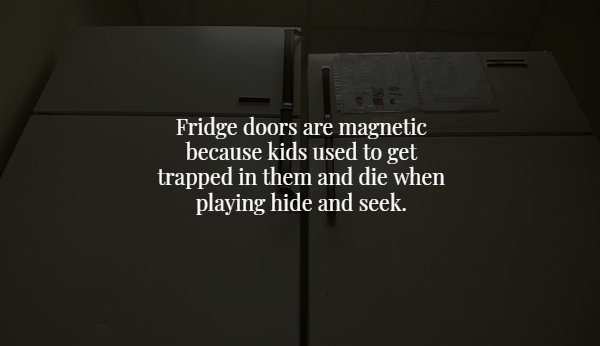 wtf facts - angle - Fridge doors are magnetic because kids used to get trapped in them and die when playing hide and seek.
