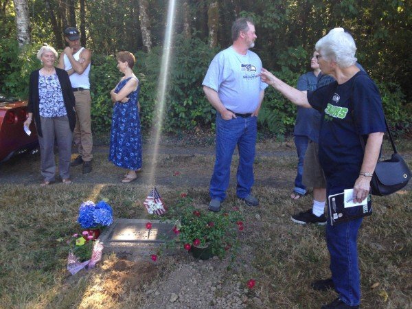 “This beam of light shining down on my brother-in-laws grave during his memorial.”