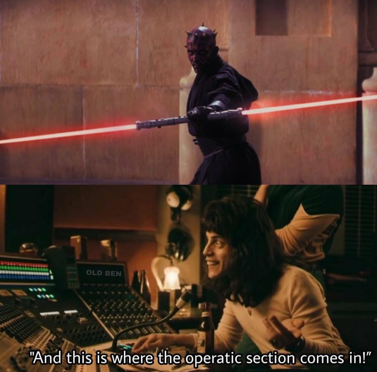 darth maul lightsaber meme - Old Ben "And this is where the operatic section comes in!"