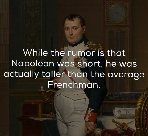 napoleon bonaparte - While the rumor is that Napoleon was short, he was actually taller than the average Frenchman.