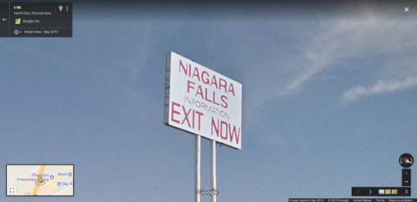 sky - 9 P ogle, Niagara Falls Information Exit Now wooo