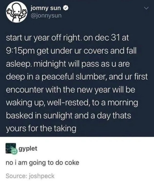 kangaroos vs ohio meme - jomny sun start ur year off right, on dec 31 at pm get under ur covers and fall asleep. midnight will pass as u are deep in a peaceful slumber, and ur first encounter with the new year will be waking up, wellrested, to a morning b