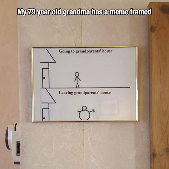 angle - My 79 year old grandma has a meme framed Going to grandparents' house 10 Leaving grandparents' house