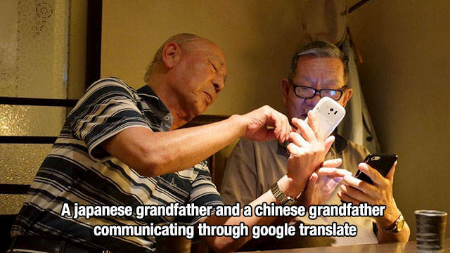 human behavior - Ajapanese grandfather and a chinese grandfather communicating through google translate