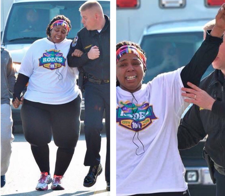 “Louisville Police Officer helps encourage a lady who has lost 200 lbs and did her first 10K.”