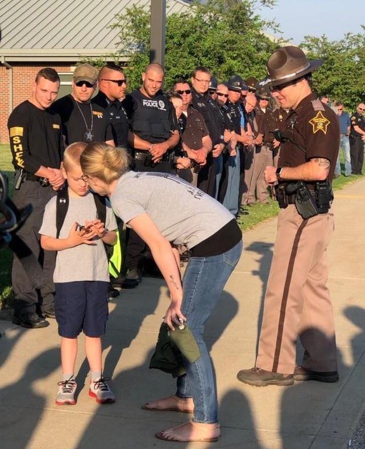 “Little boy gets escorted by 70 police officers on his first day of school after his father died.”
