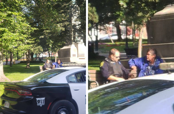 “A police officer pulled over and bought a sandwich and a drink for this homeless man.”