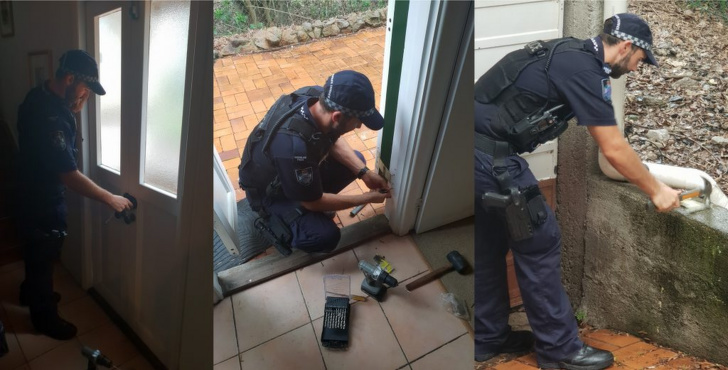 An Australian officer helped an elderly woman secure her house after a break-in attempt.