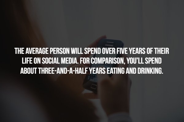 interrupters - The Average Person Will Spend Over Five Years Of Their Life On Social Media. For Comparison, You'Ll Spend About ThreeAndAHalf Years Eating And Drinking.