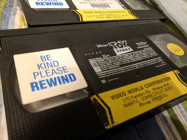 blockbuster vhs tape - Rewind Wand Vous Vous www Ds Be Kind Please Rewind Video World Corporation 170 Flanders Pd., Midway Mall Nantic, Connecticut 06357 Phone 7310111