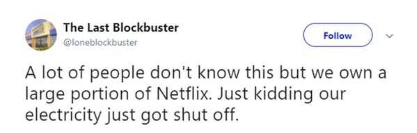pope francis refugee tweet - The Last Blockbuster A lot of people don't know this but we own a large portion of Netflix. Just kidding our electricity just got shut off.