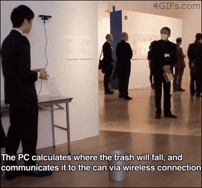 trashketball gif - 4GIFs.com The Pc calculates where the trash will fall, and communicates it to the can via wireless connection
