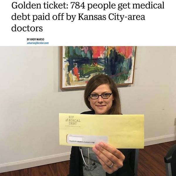 glasses - Golden ticket 784 people get medical debt paid off by Kansas Cityarea doctors By Andy Marso amarso kestar.com Rip Medical Debt