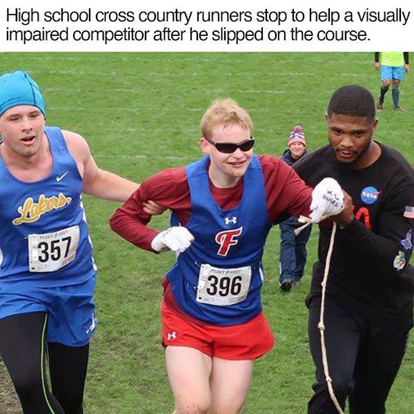 cazenovia boys cross country - High school cross country runners stop to help a visually impaired competitor after he slipped on the course. 396