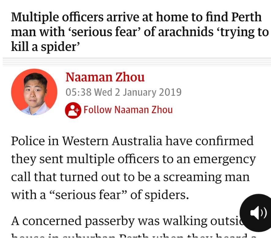 Australian man screaming at spider triggers police response