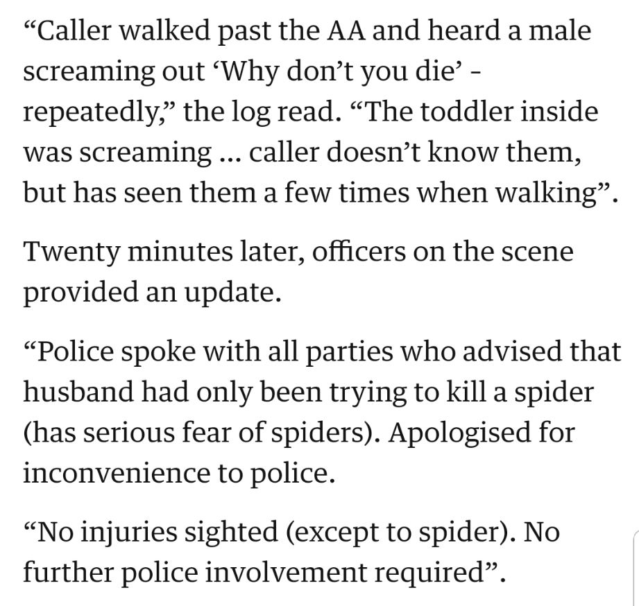 Australian man screaming at spider triggers police response