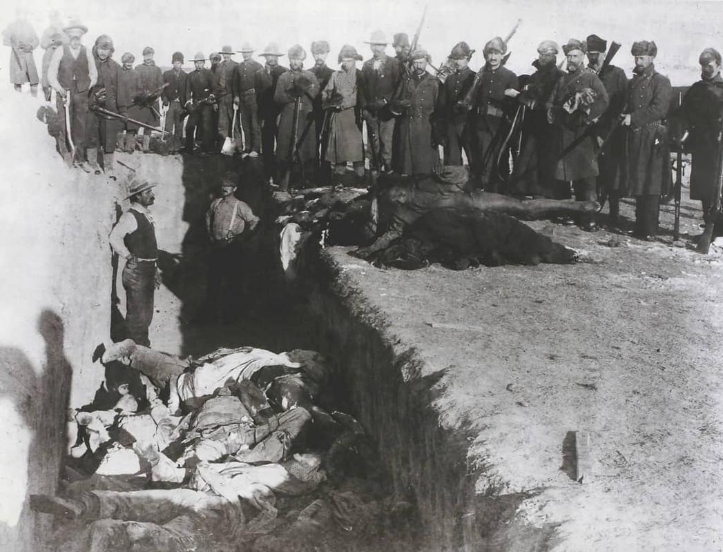 In the final chapter of America’s long Indian wars, the U.S. Cavalry kills 146 Sioux at Wounded Knee on the Pine Ridge reservation in South Dakota. 1890