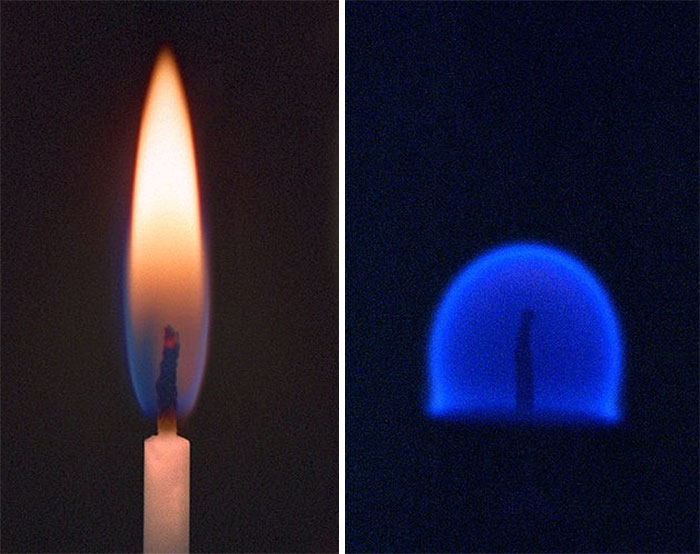 A Candle Burning On Earth Compared To A Candle Burning In Microgravity On The International Space Station