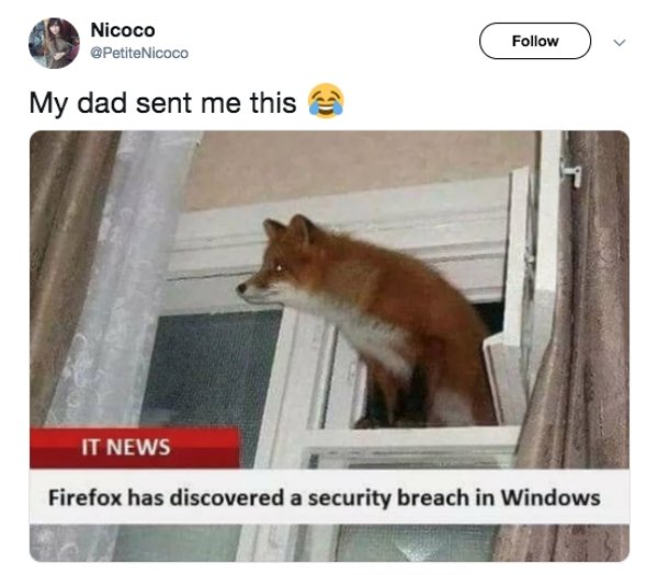 Nicoco My dad sent me this It News Firefox has discovered a security breach in Windows