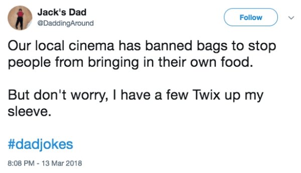 diagram - Jack's Dad Around Our local cinema has banned bags to stop people from bringing in their own food. But don't worry, I have a few Twix up my sleeve.