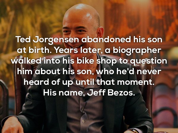 photo caption - Ted Jorgensen abandoned his son at birth. Years later, a biographer walked into his bike shop to question him about his son, who he'd never heard of up until that moment. His name, Jeff Bezos.