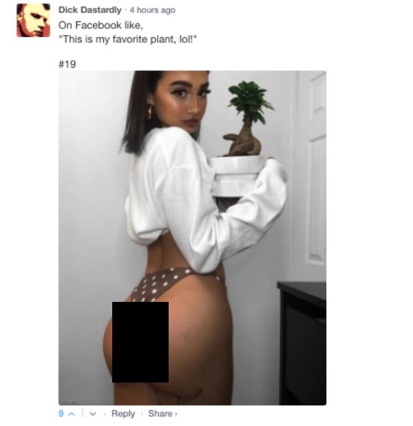 shoulder - Dick Dastardly 4 hours ago On Facebook , "This is my favorite plant, lol!" 9