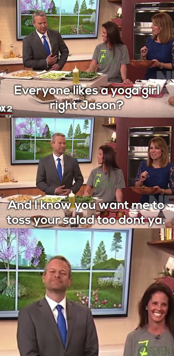 conversation - Everyone a yoga girl right Jason? X2 And I know you want me to toss your salad too dont ya.